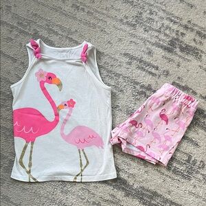 The Children's Place White & Pink Flamingo Tank and Shorts Set
